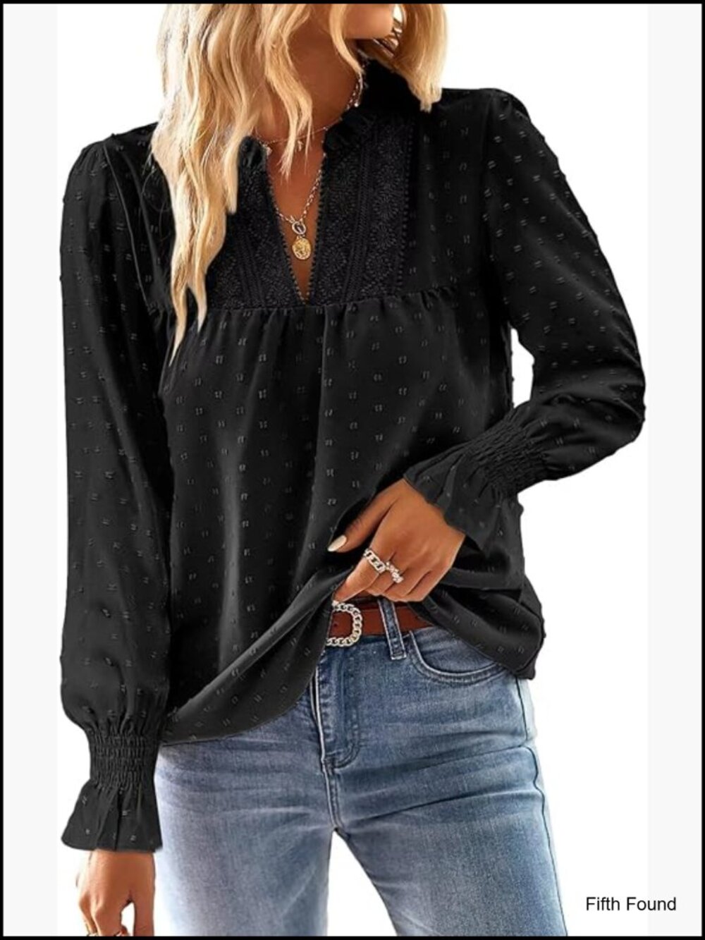V Neck Swiss Dot Blouse Flowy Long Sleeve Dressy Casual Top